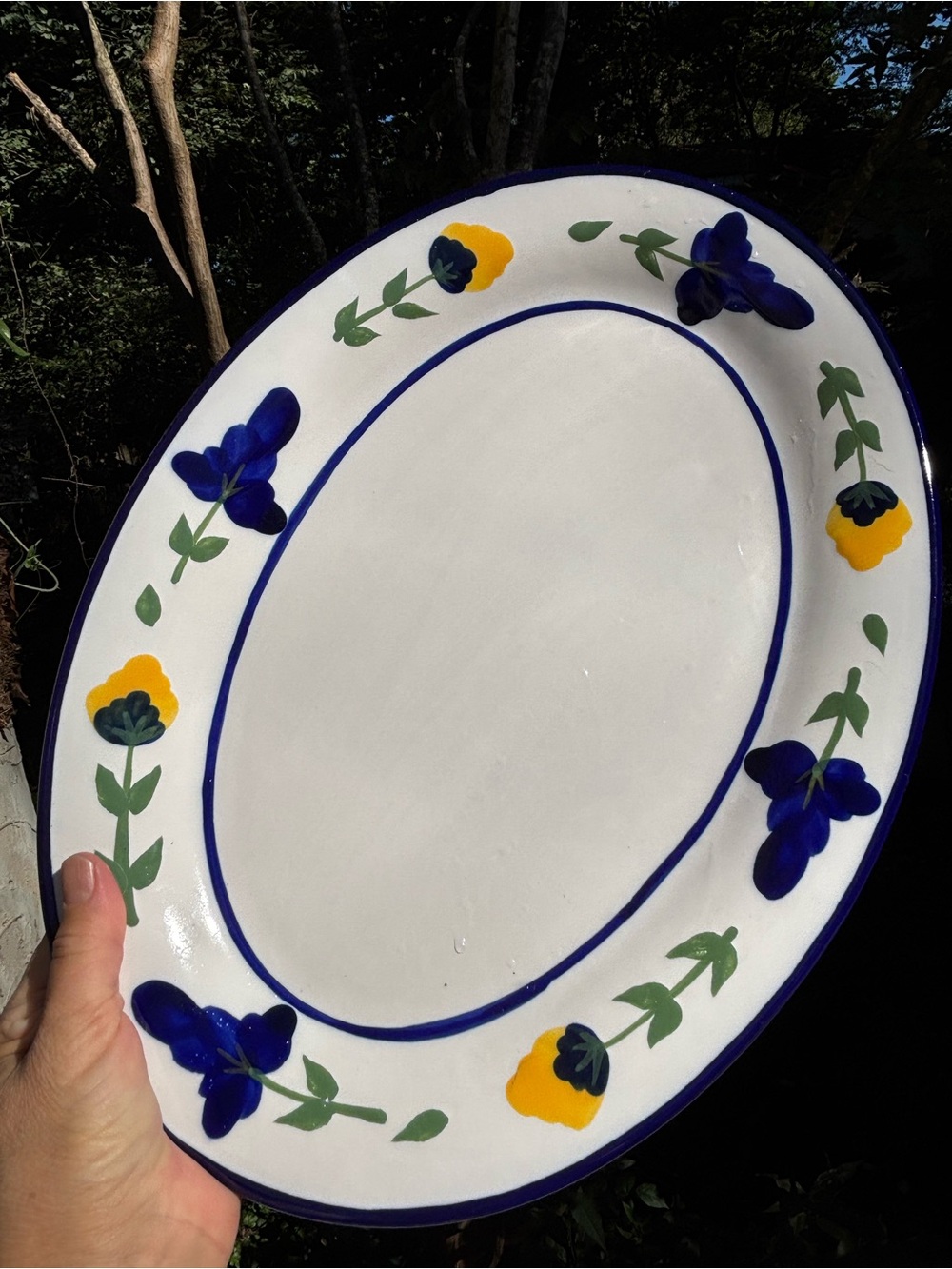 Dansk San Nicolo White Oval Serving Platter Green Blue Yellow Floral Design